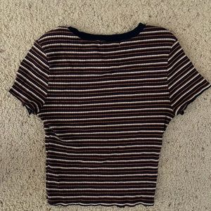 Brown White burgundy and blue striped Crop